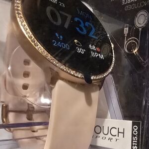 Crystal-Adorned Smart Watch with White Silicone Band